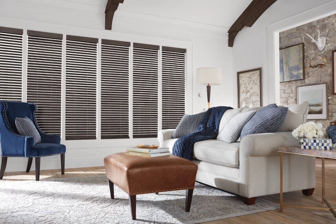 Custom window blinds in a living room near Saint George, UT