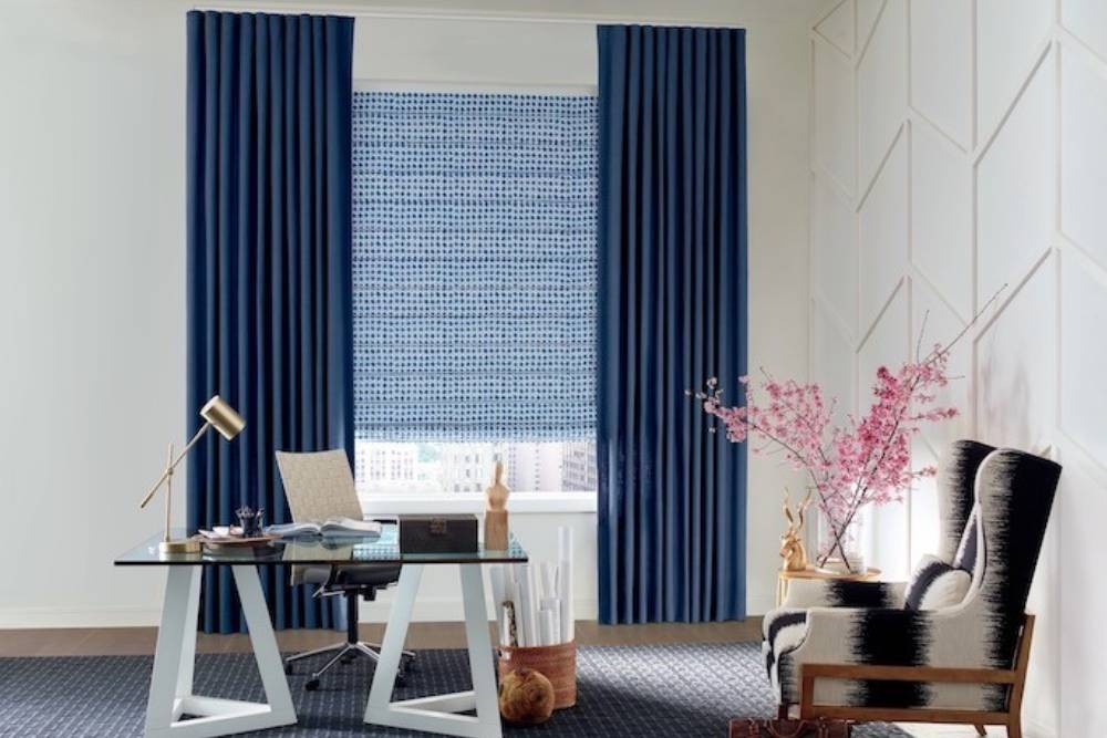 Office with chair and blue curtains at Designer Furniture Gallery near Saint George, UT